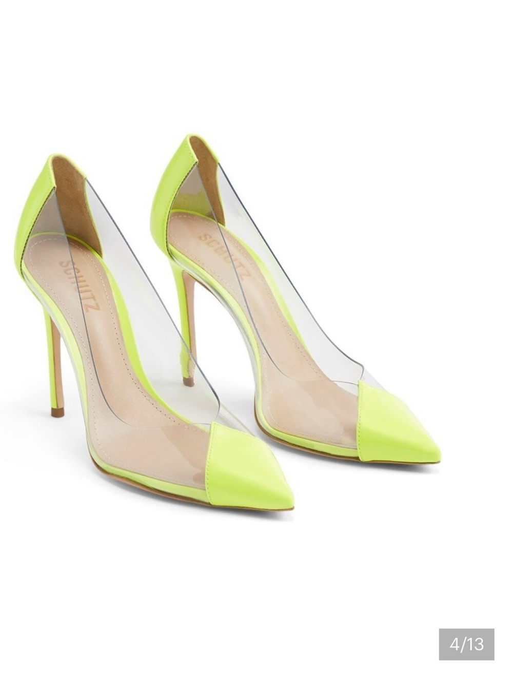 Schutz Clear Panel Neon Yellow Pointed Toe Stiletto Pumps